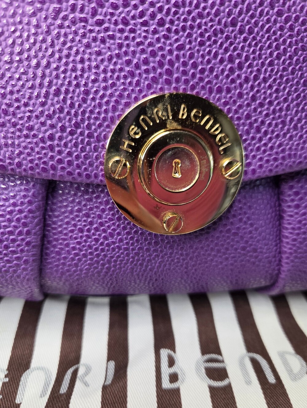 Henri Bendel Milliner Purple Pebbled Leather Chain Crossbody Shoulder Bag - Picture 5 of 16